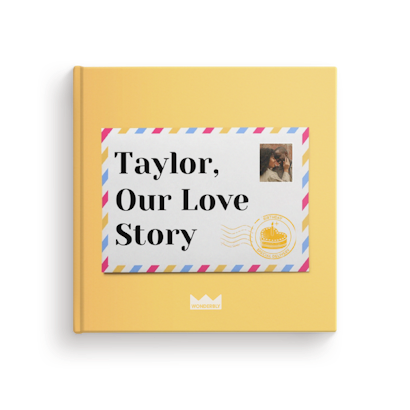 yellow front cover of our love story birthday edition