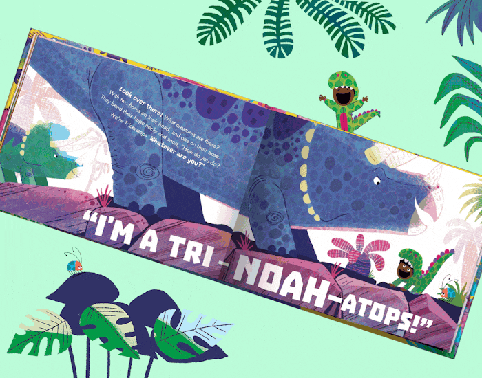 Examples of different personalised versions of I'm a Name-O-Saurus