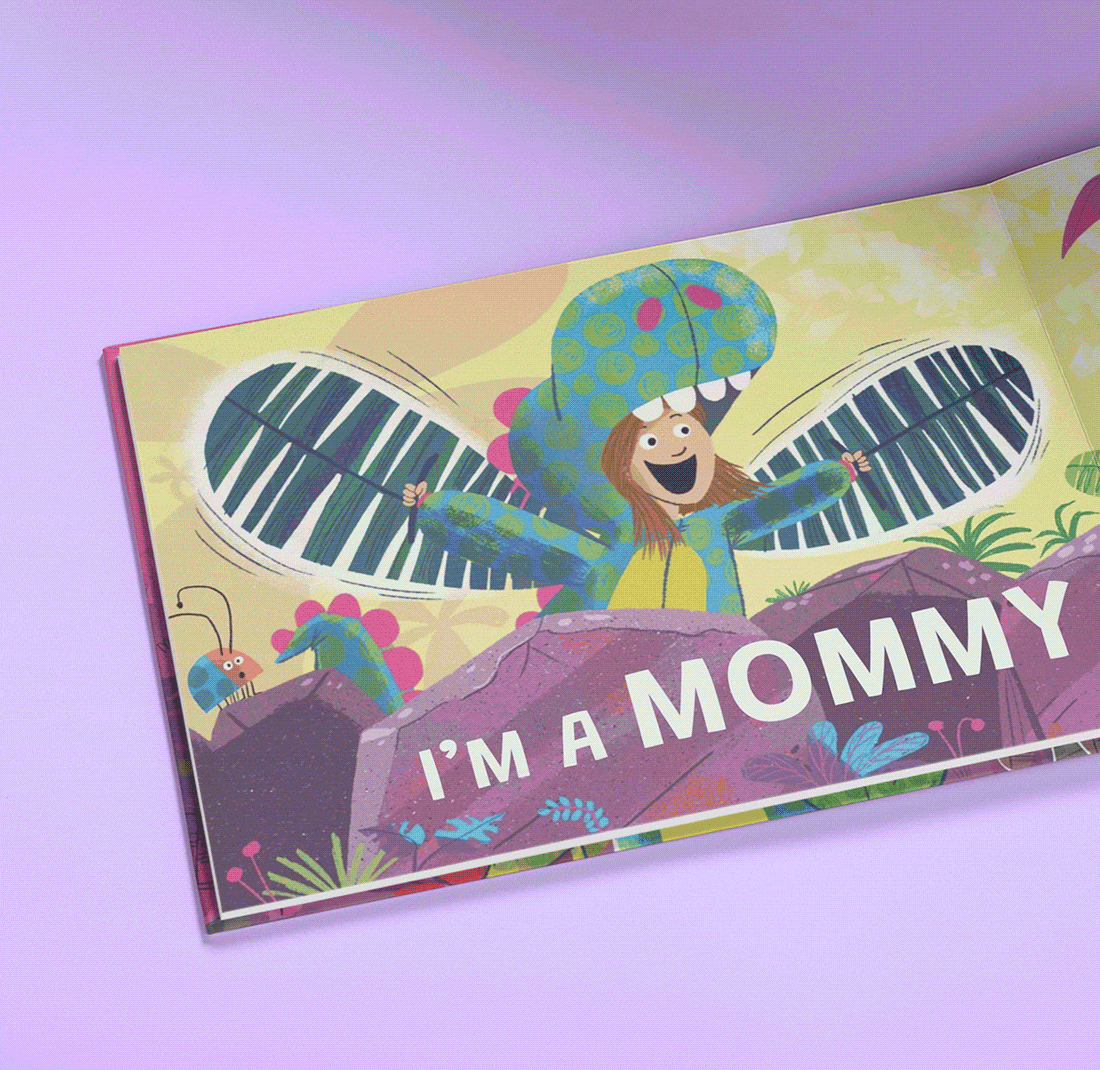 gif of open pages in personalised mommy dinosaur book
