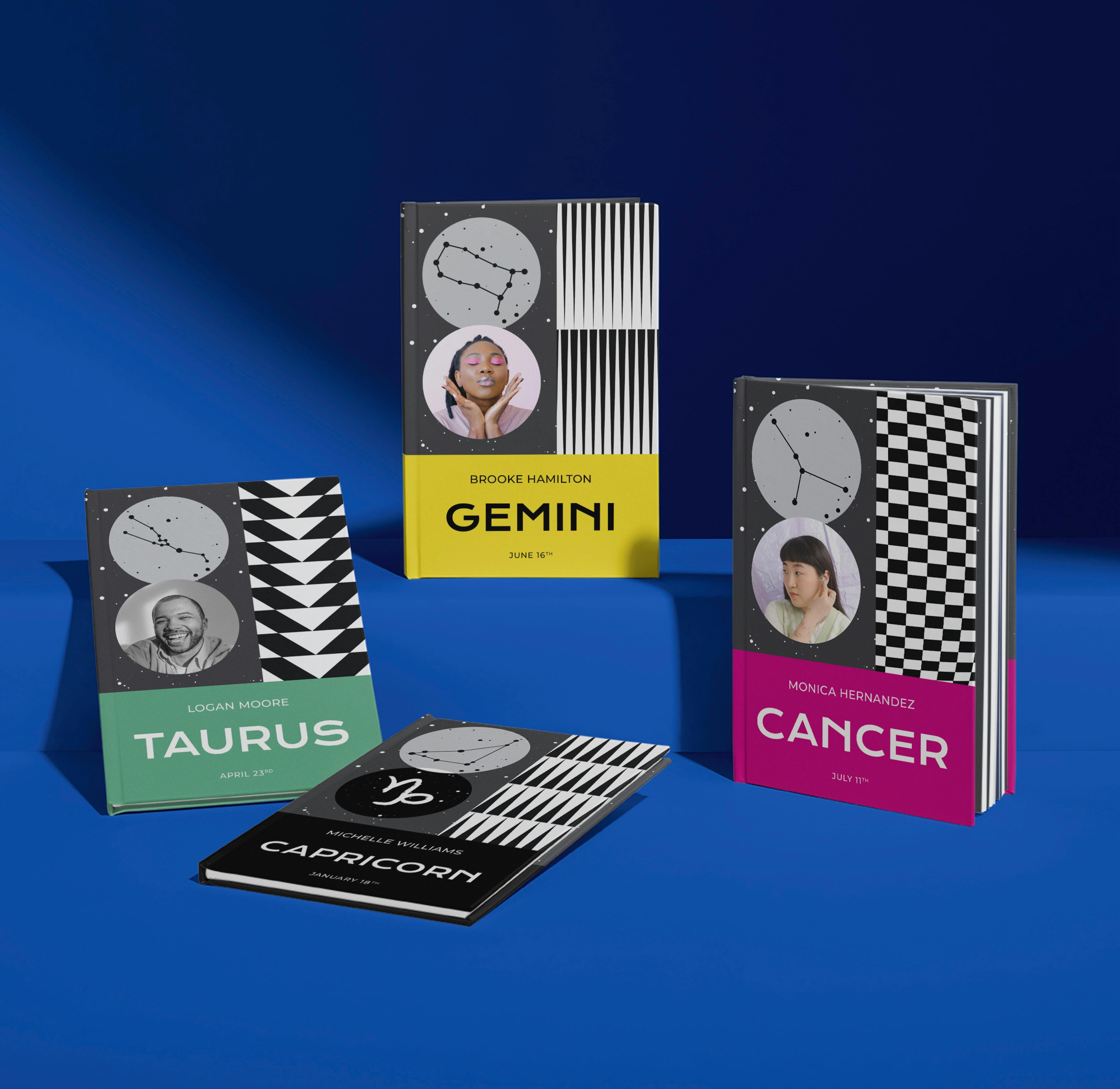 four front covers of modern personalised astrology book