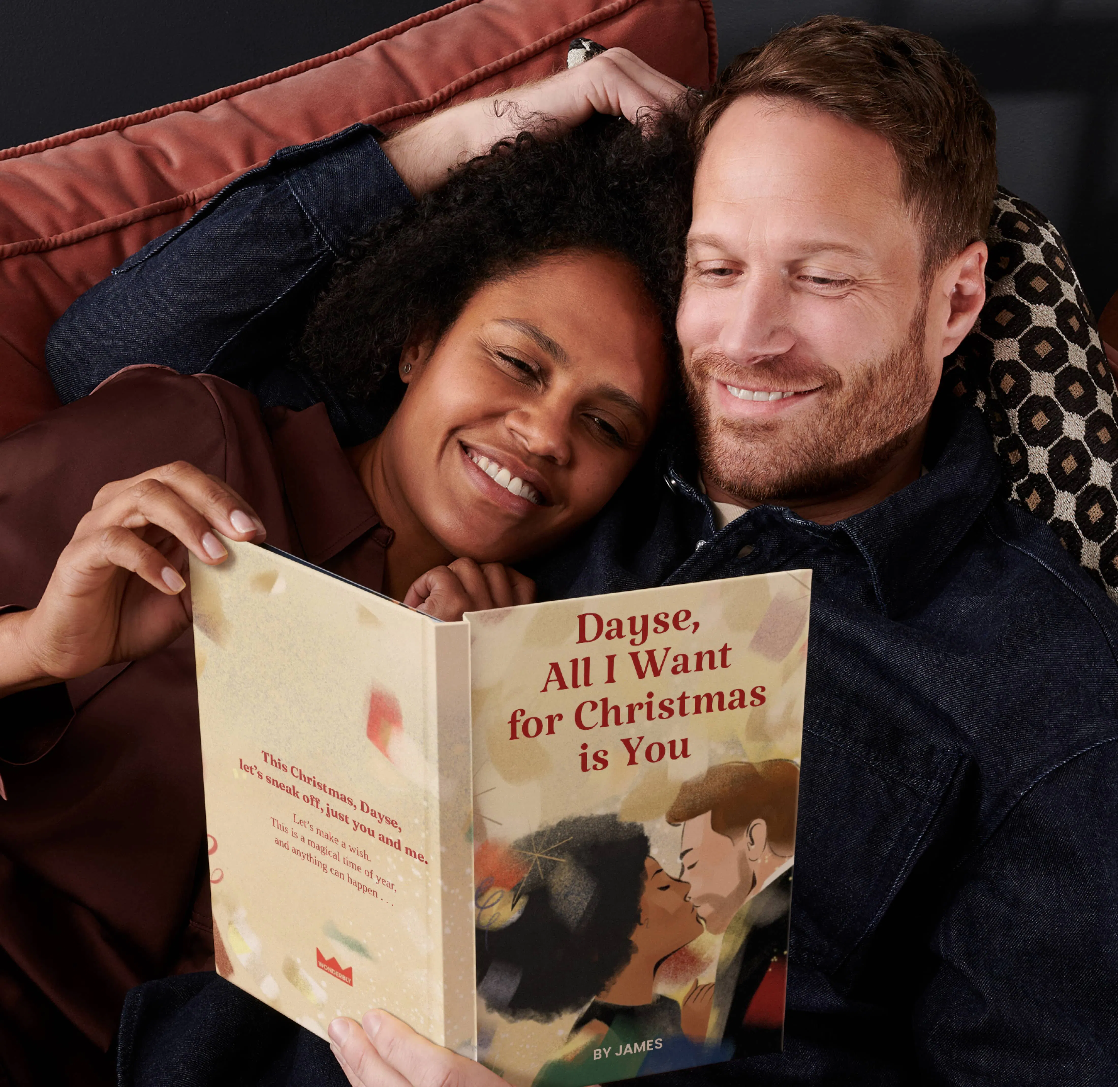 couple reading personalised book