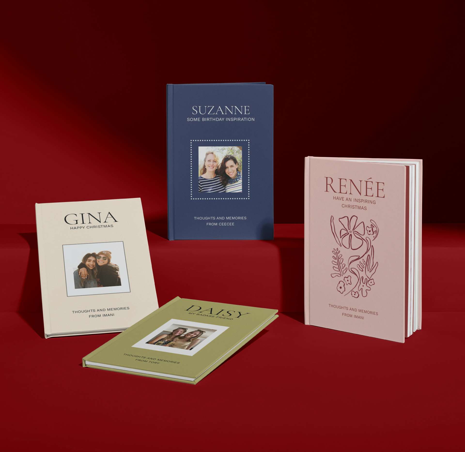 Four personalised friendship book covers with photos