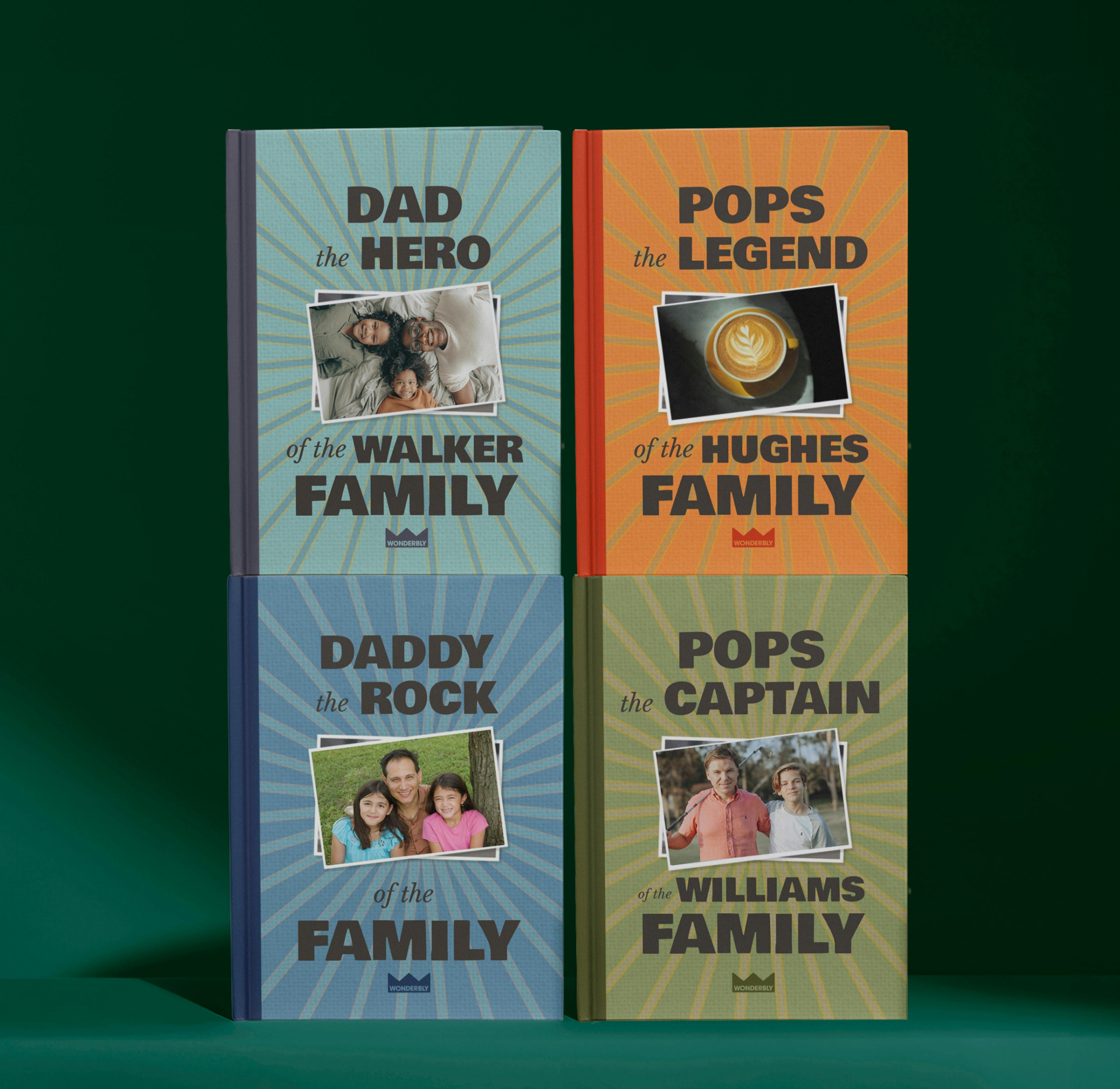 Four personalised book covers