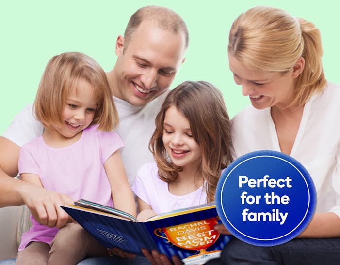 Family reading You Are The Best Mom Ever