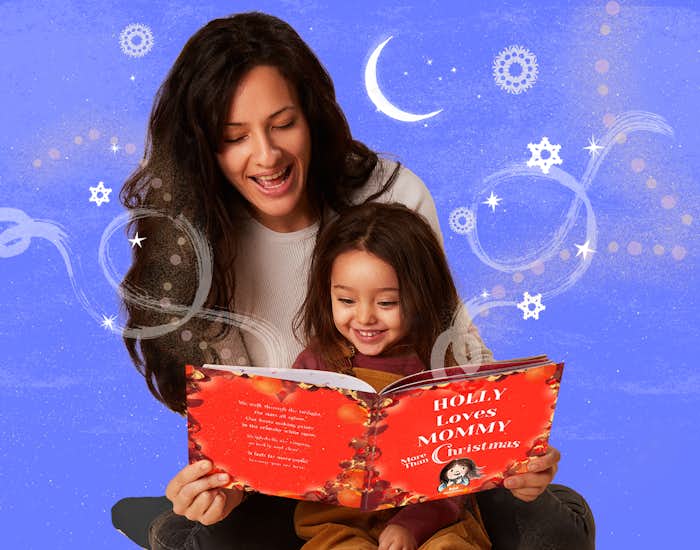 Mother and daughter reading I Love Mommy More Than Christmas