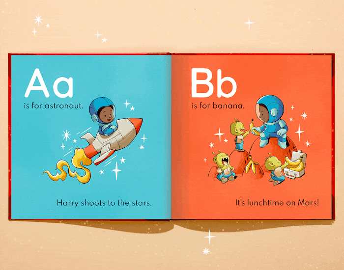 A GIF showing the personalization of the characters and names in the book