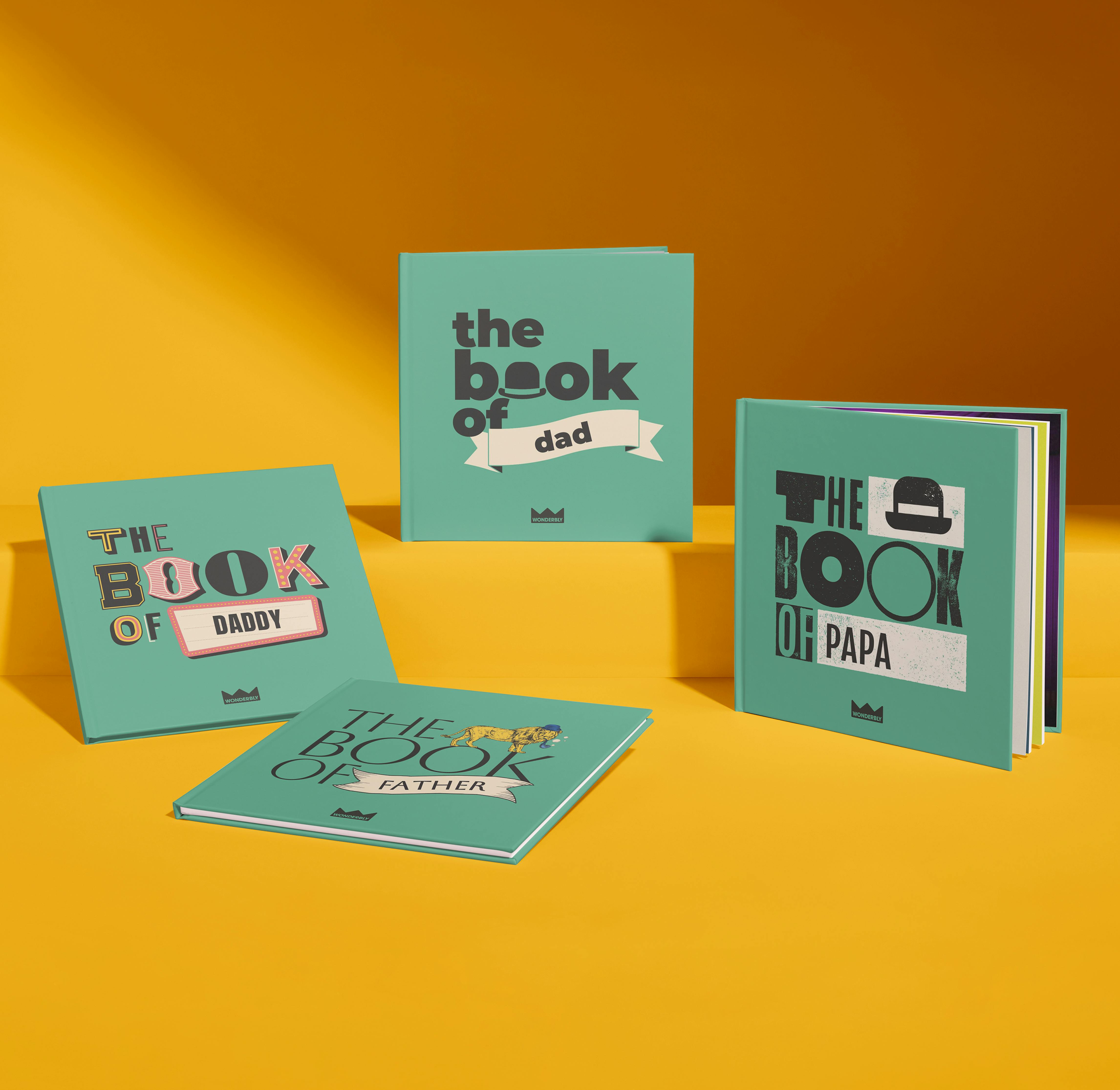 Four different examples of the personalised book of dad