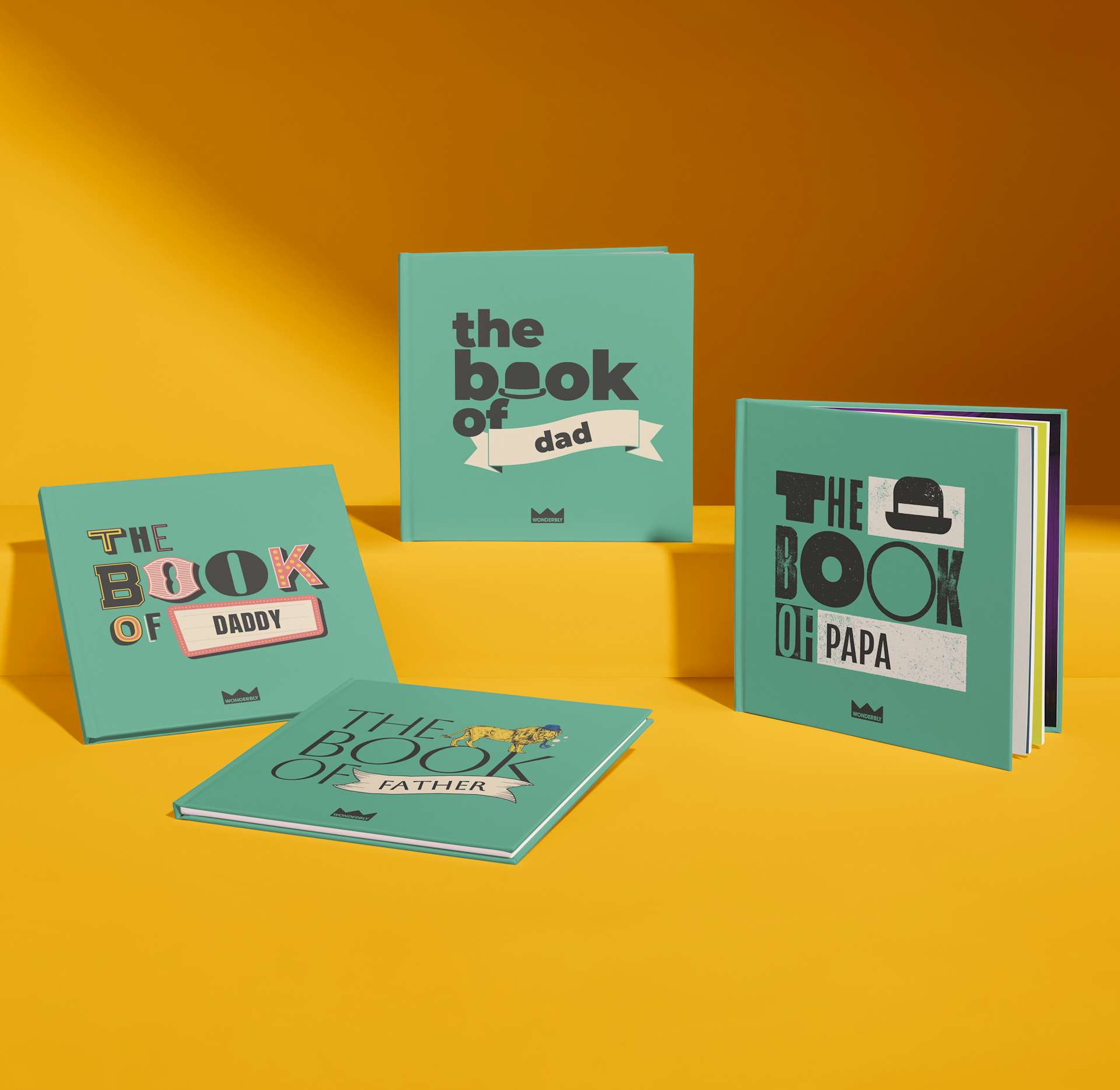 Four different examples of the personalised book of dad