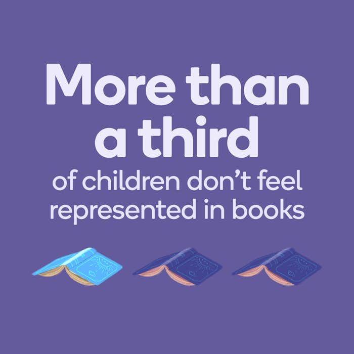 text reads " More than a third of children don’t feel represented in books"