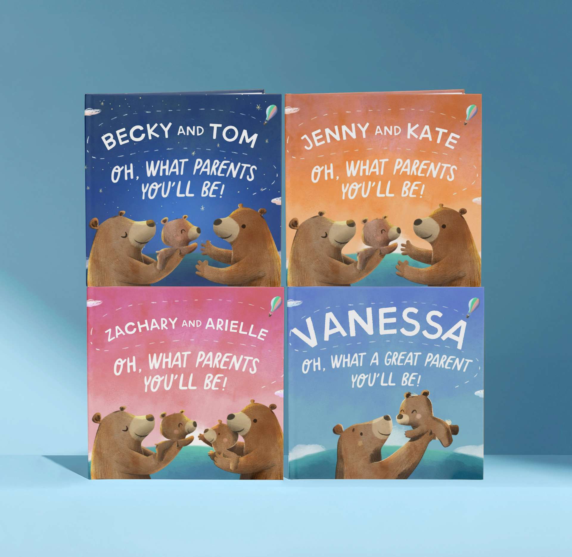 Four personalised book covers