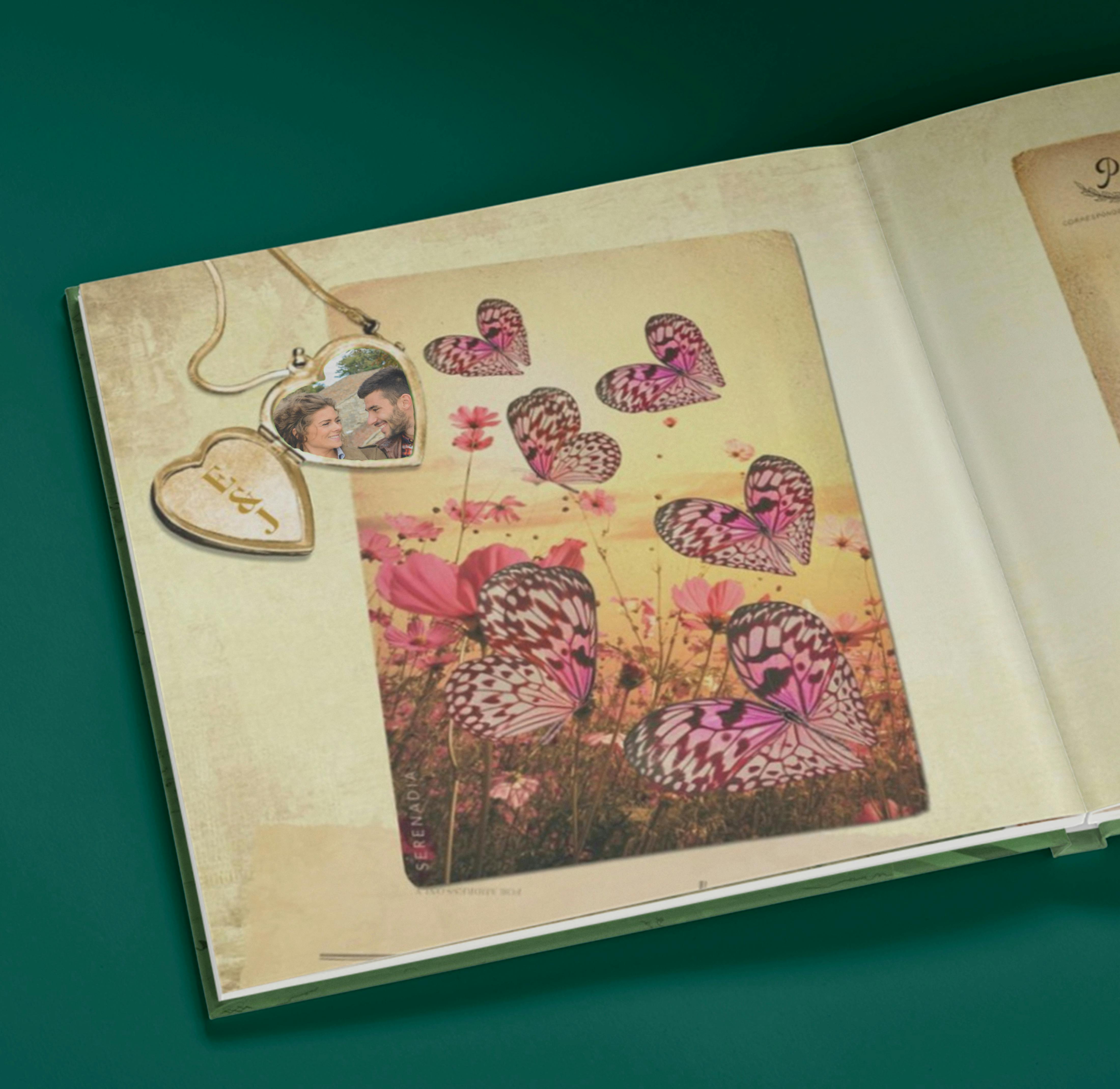 open page spread of our love story christmas book
