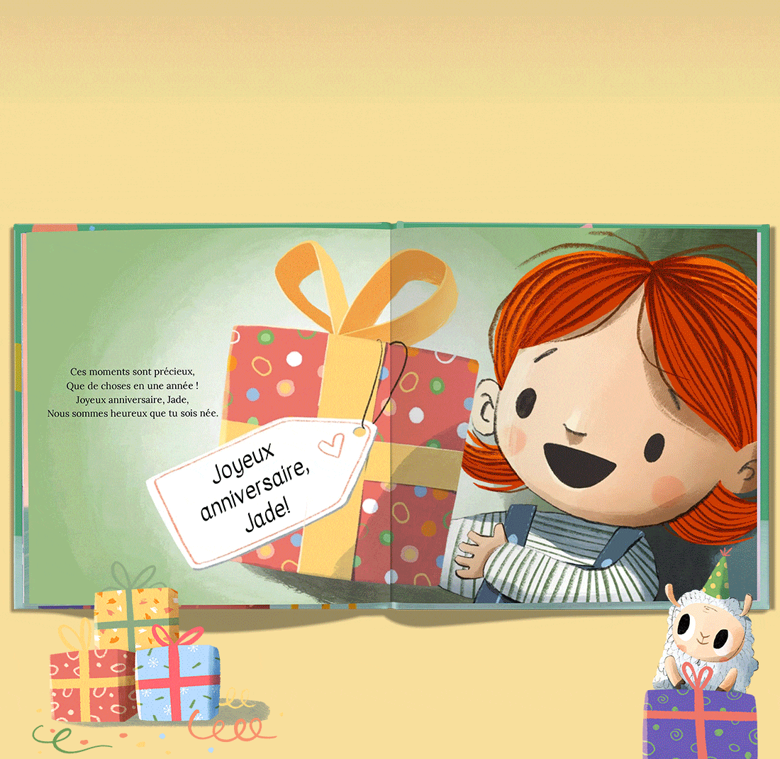Image animée montrant différents enfants avec leur cadeau