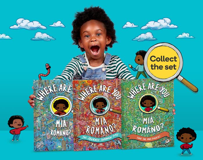 Child with all three books in the collection