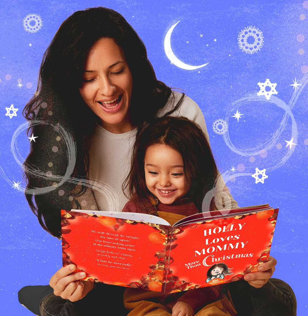 Mother and daughter reading I Love Mommy More Than Christmas