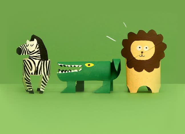 toilet roll zebra, crocodile and lion