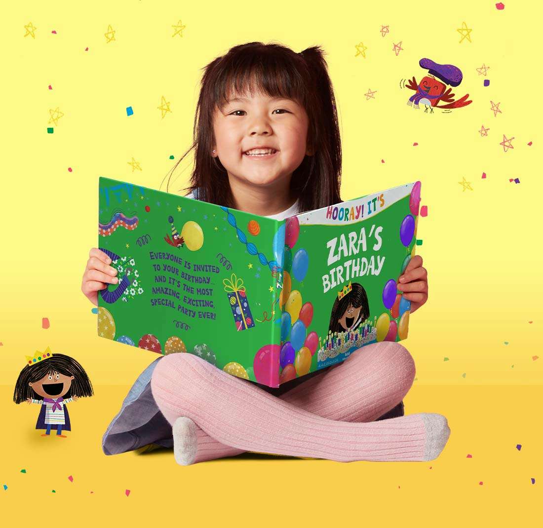 girl reading birthday book