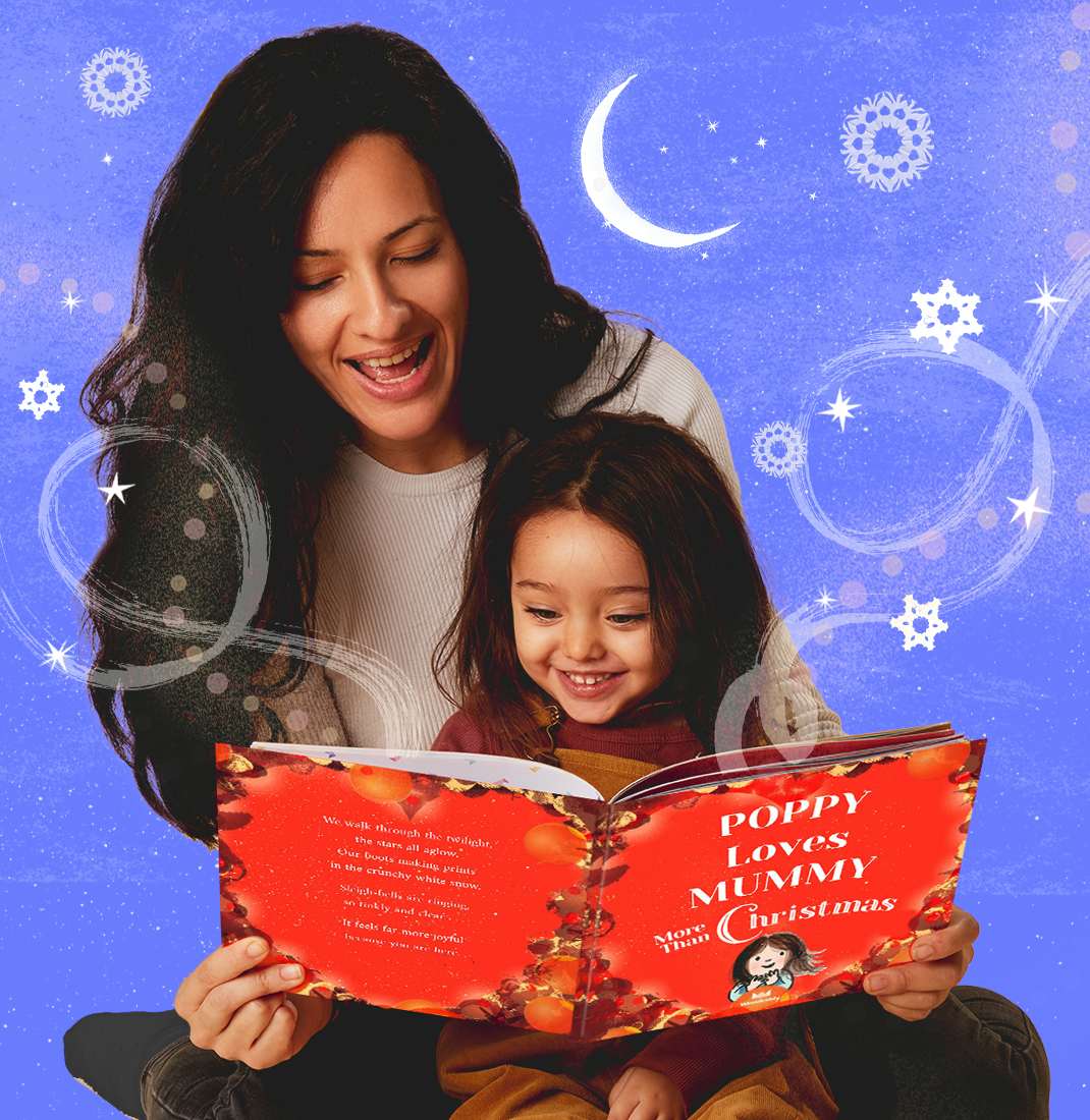 Mother and daughter reading I Love Mummy More Than Christmas