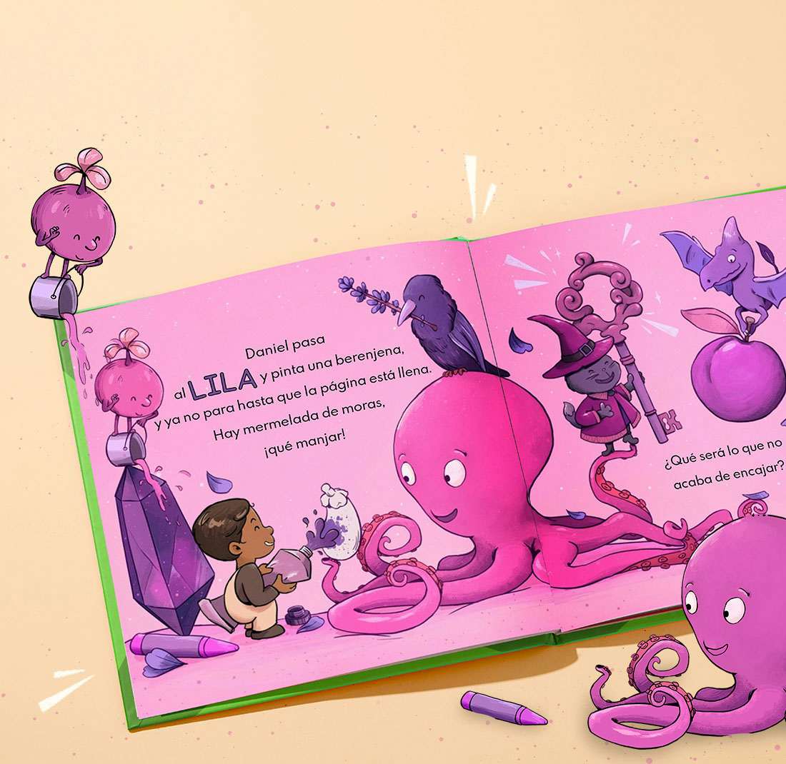 Página del libro Tú y los colores que muestra opciones de personalización