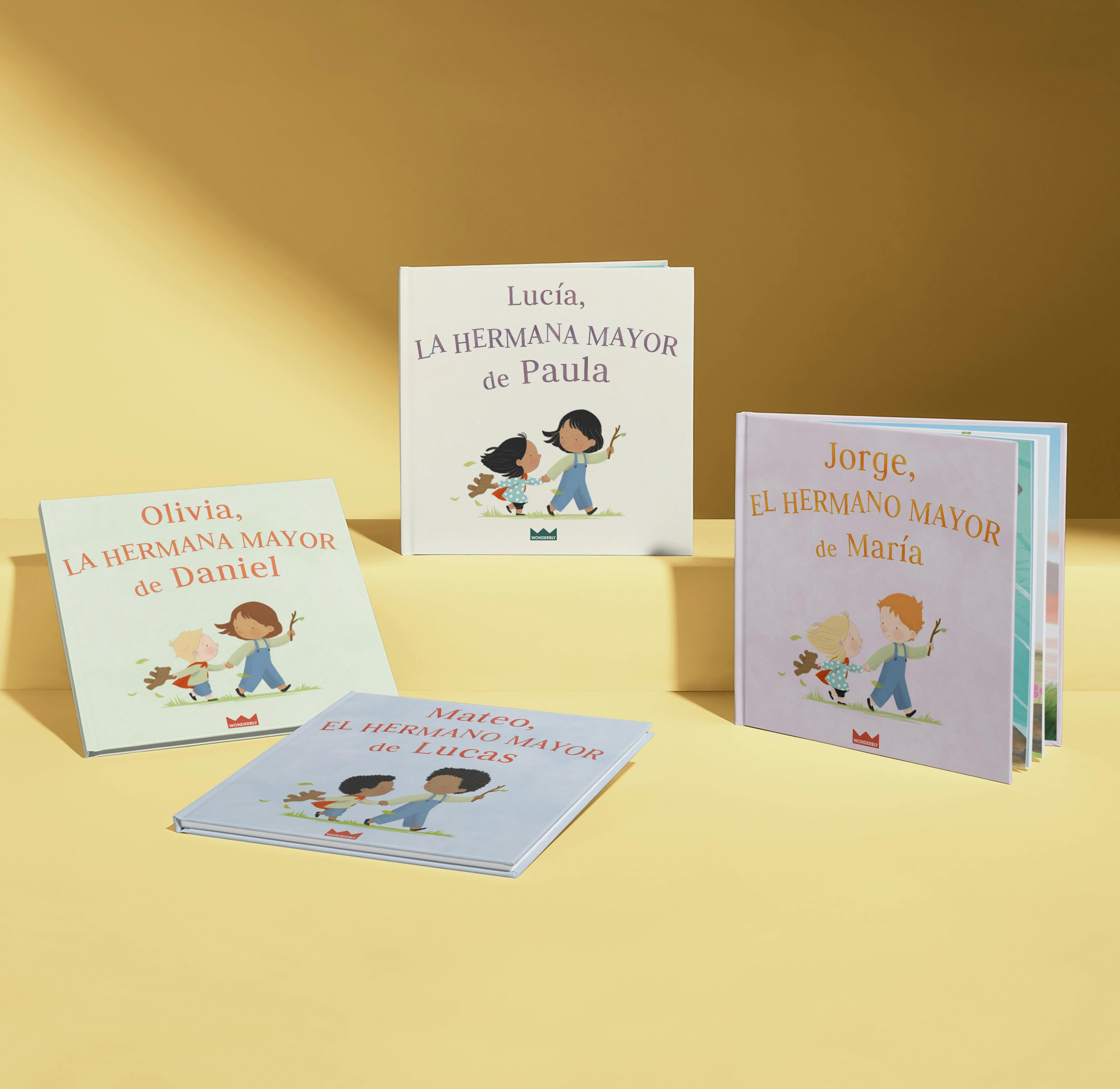 cuatro portadas de libros para hermanos personalizados
