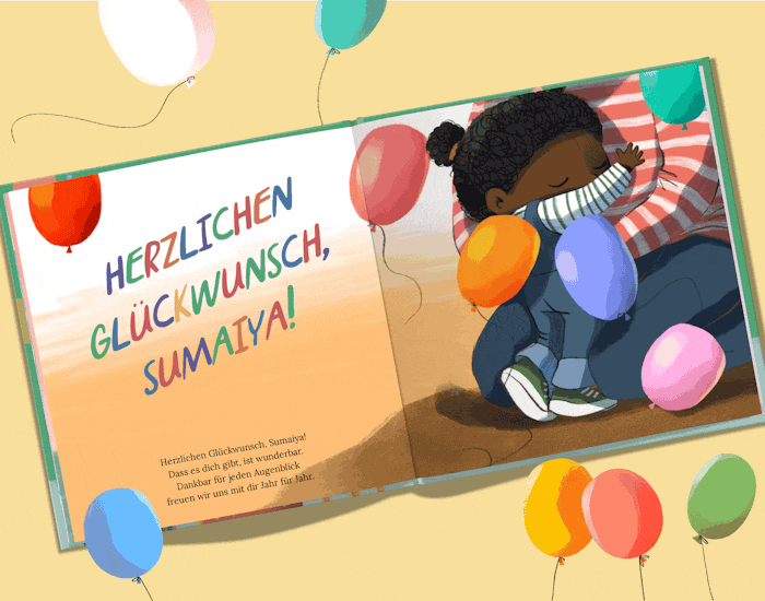 GIF der Personalisierungsmöglichkeiten mit Name und Figuren