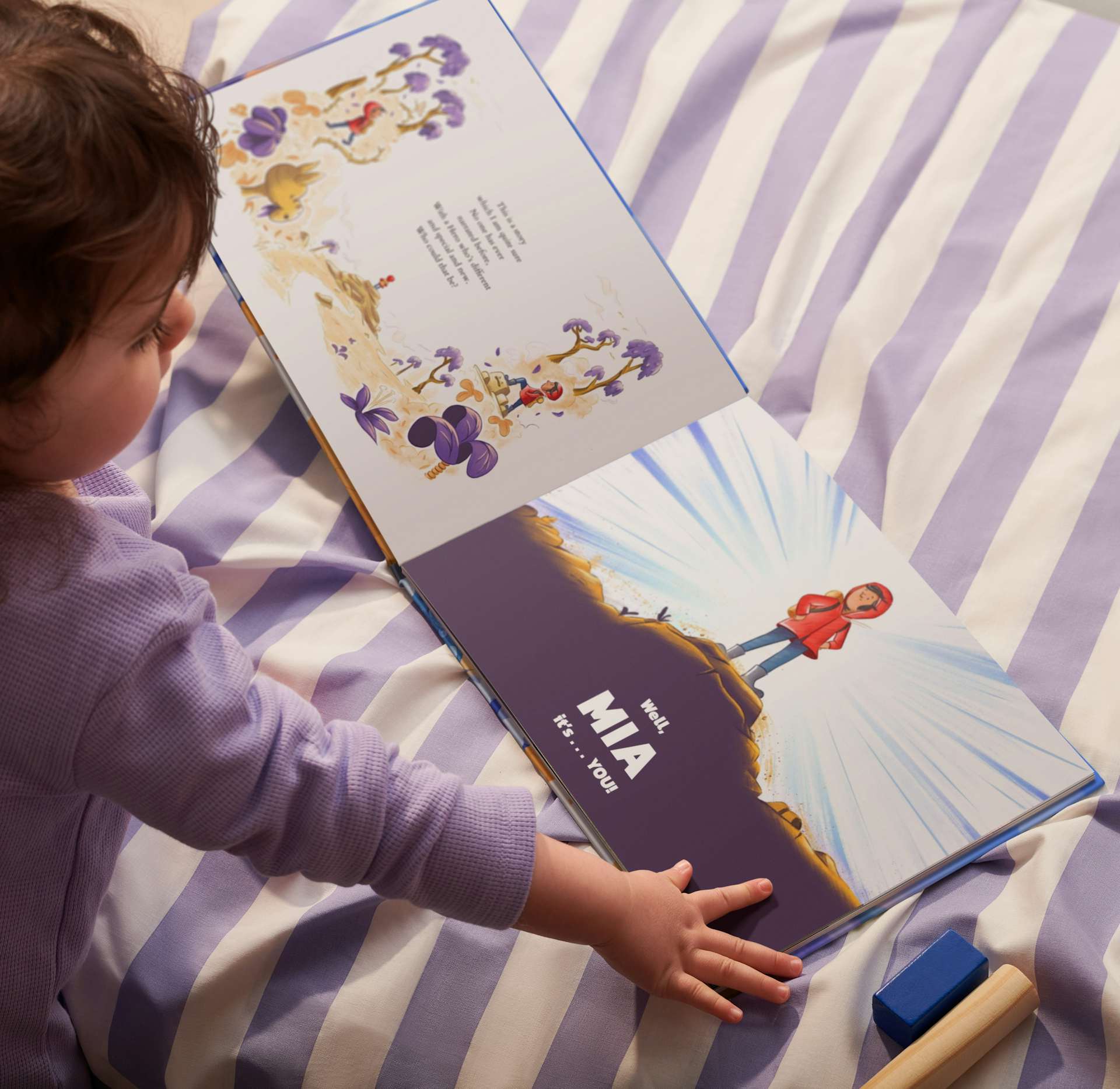 Child reading the book with them on the page