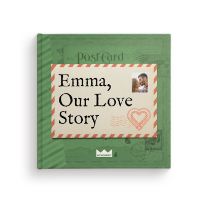 green front cover of our love story christmas book