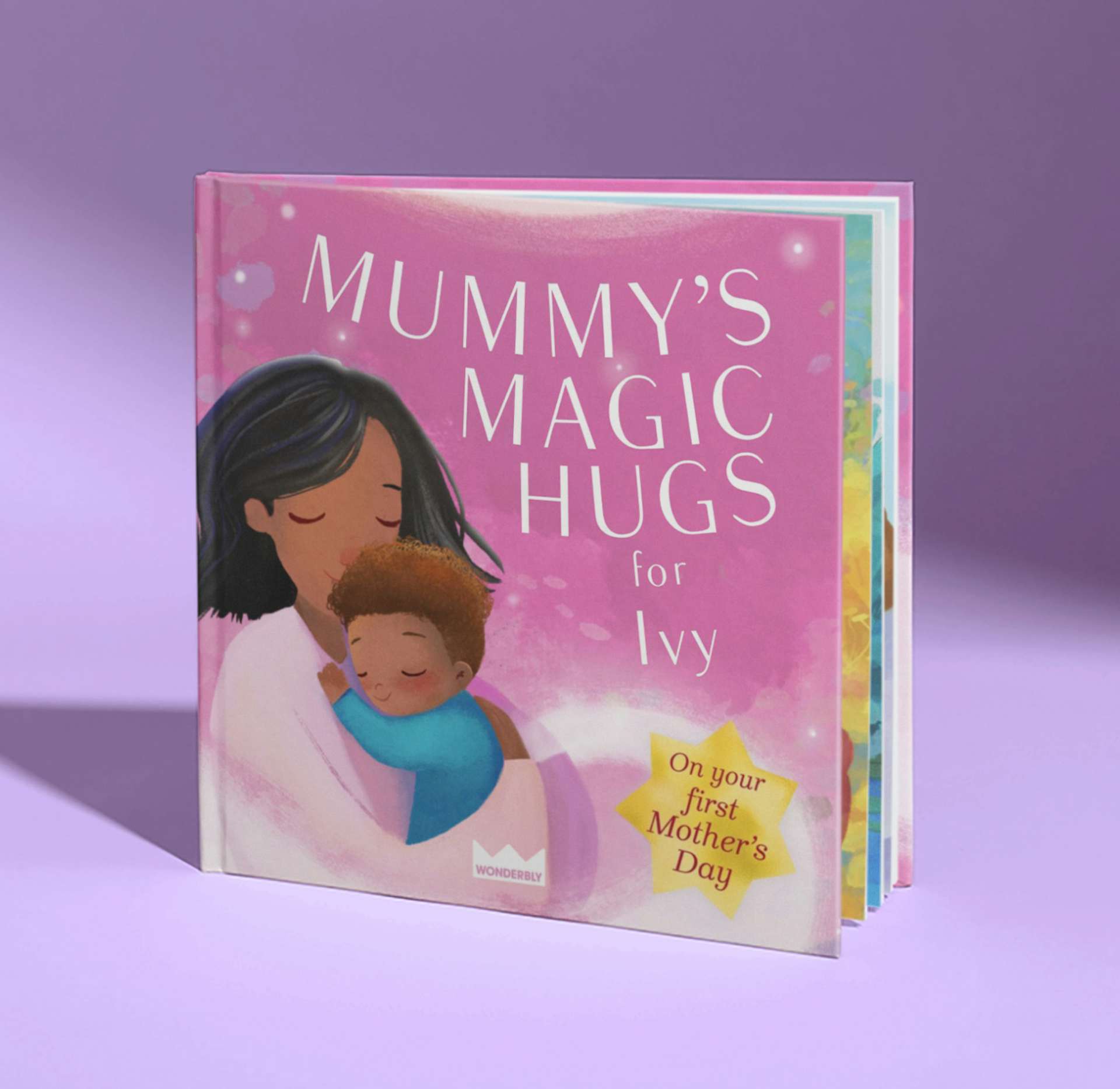 mummy's magic hugs pink cover with special 'first mother's day' badge