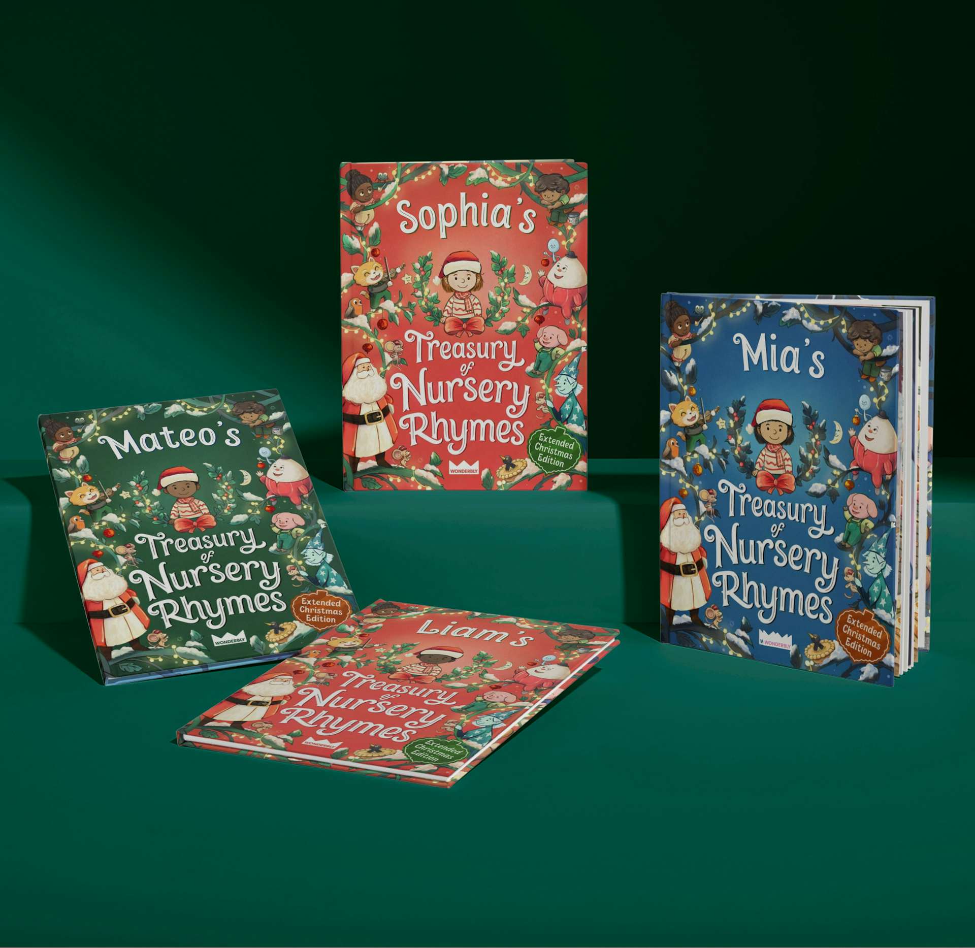 four front covers of nursery rhymes christmas