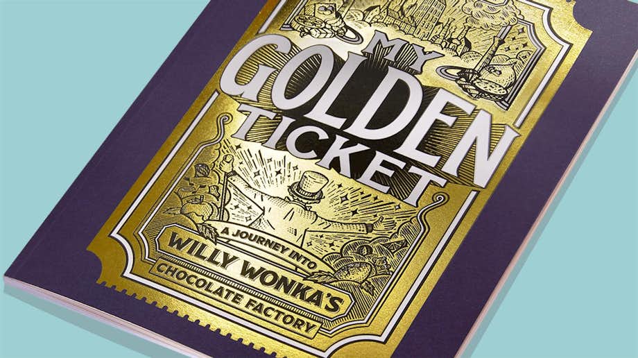 A close up shot of My Golden Ticket book with the golden ticket on the cover