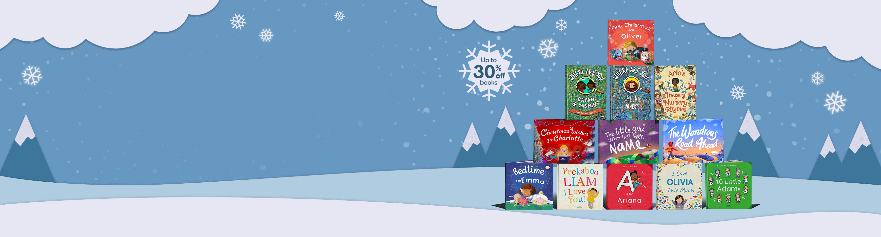 Children with Wonderbly books with festive background