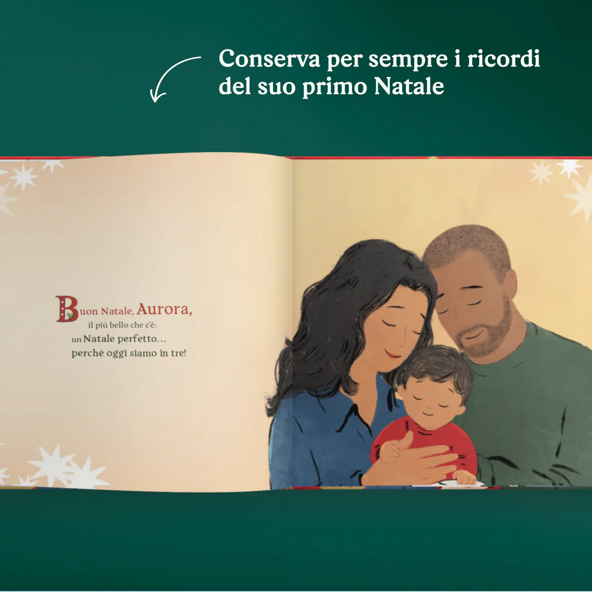Una pagina interna di un libro personalizzato - Il nostro primo Natale in tre