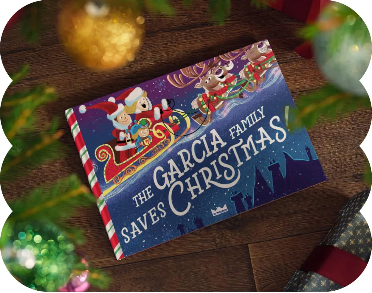 Personalised book cover with festive background