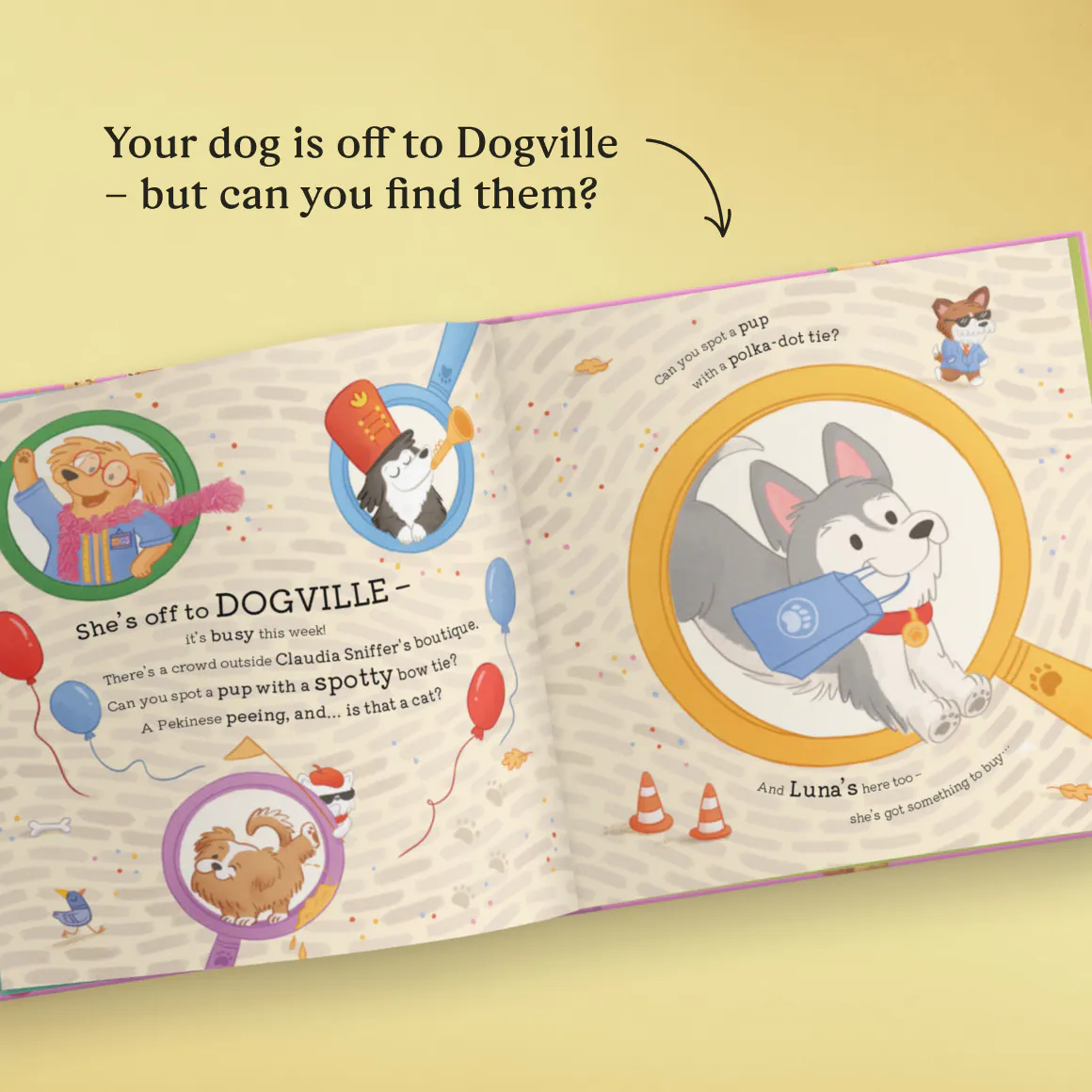 inside spread of book with dog personalisation