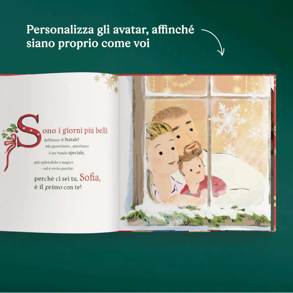 Una pagina interna di un libro personalizzato - Il nostro primo Natale in tre