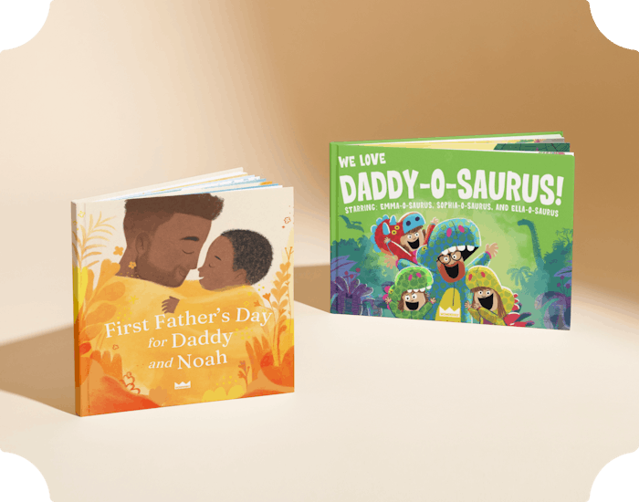 Two personalised books, Daddy-O-Saurus and Our First Father's Day