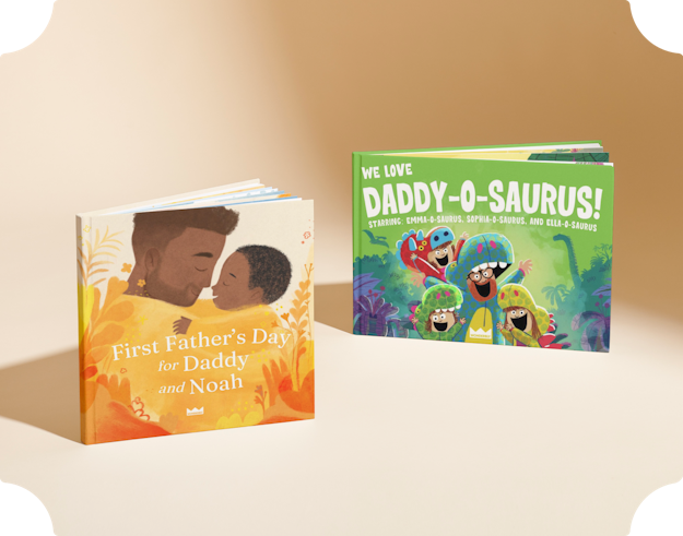 Two personalised books, Daddy-O-Saurus and Our First Father's Day