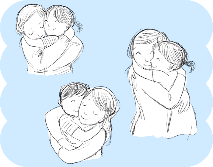 Test illustrations of Grandma hugging grandchild