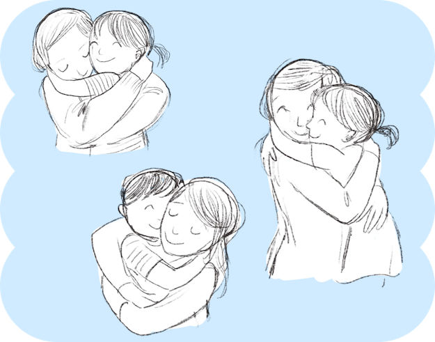 Test illustrations of Grandma hugging grandchild