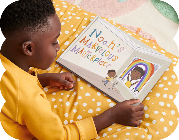 child reading personalised book