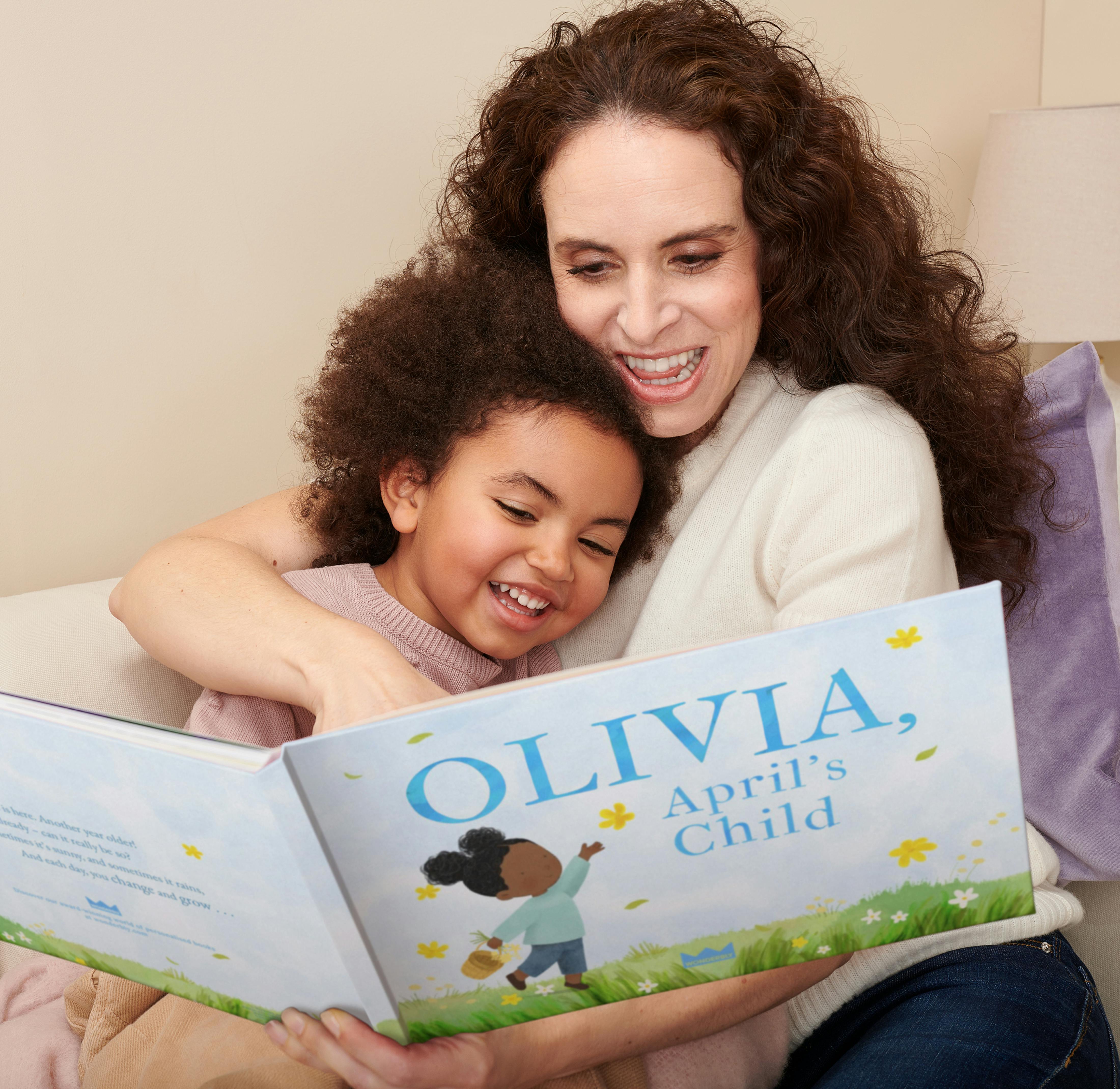 mother and child reading personalised book