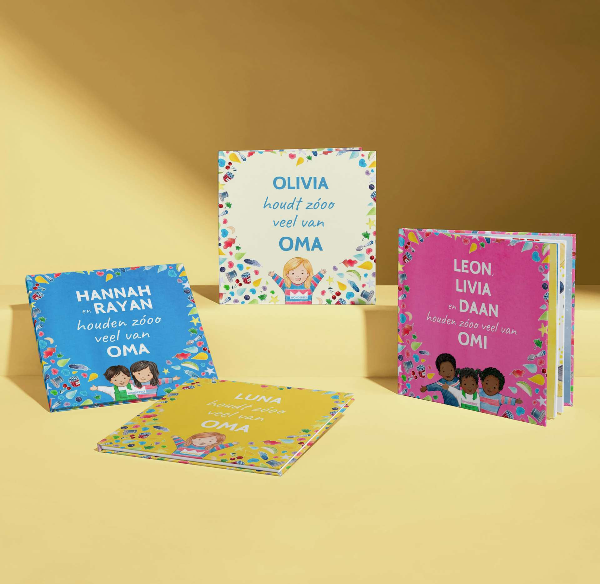 Vier gepersonaliseerde boekomslagen