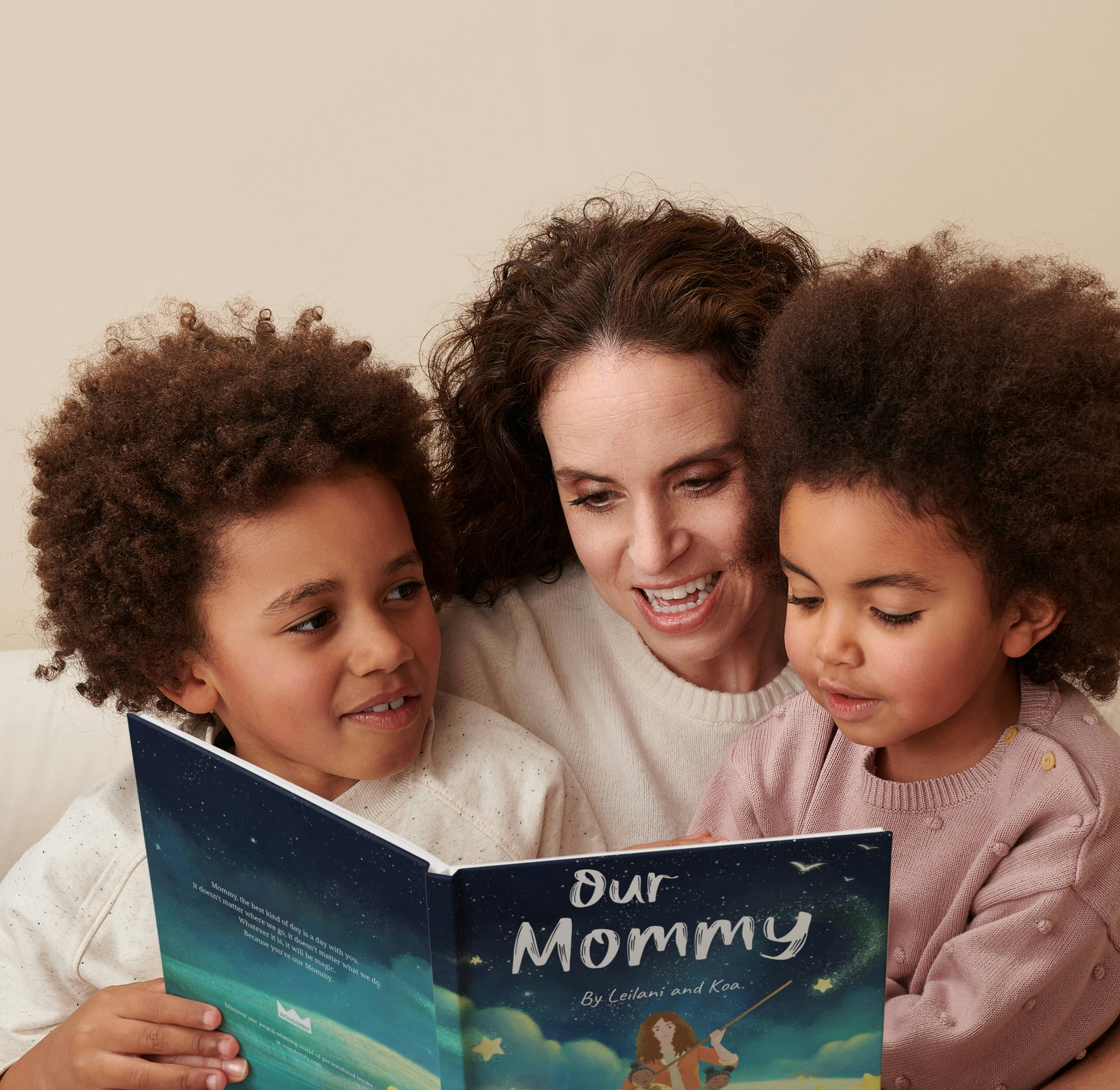 A child and mother reading the personalised book