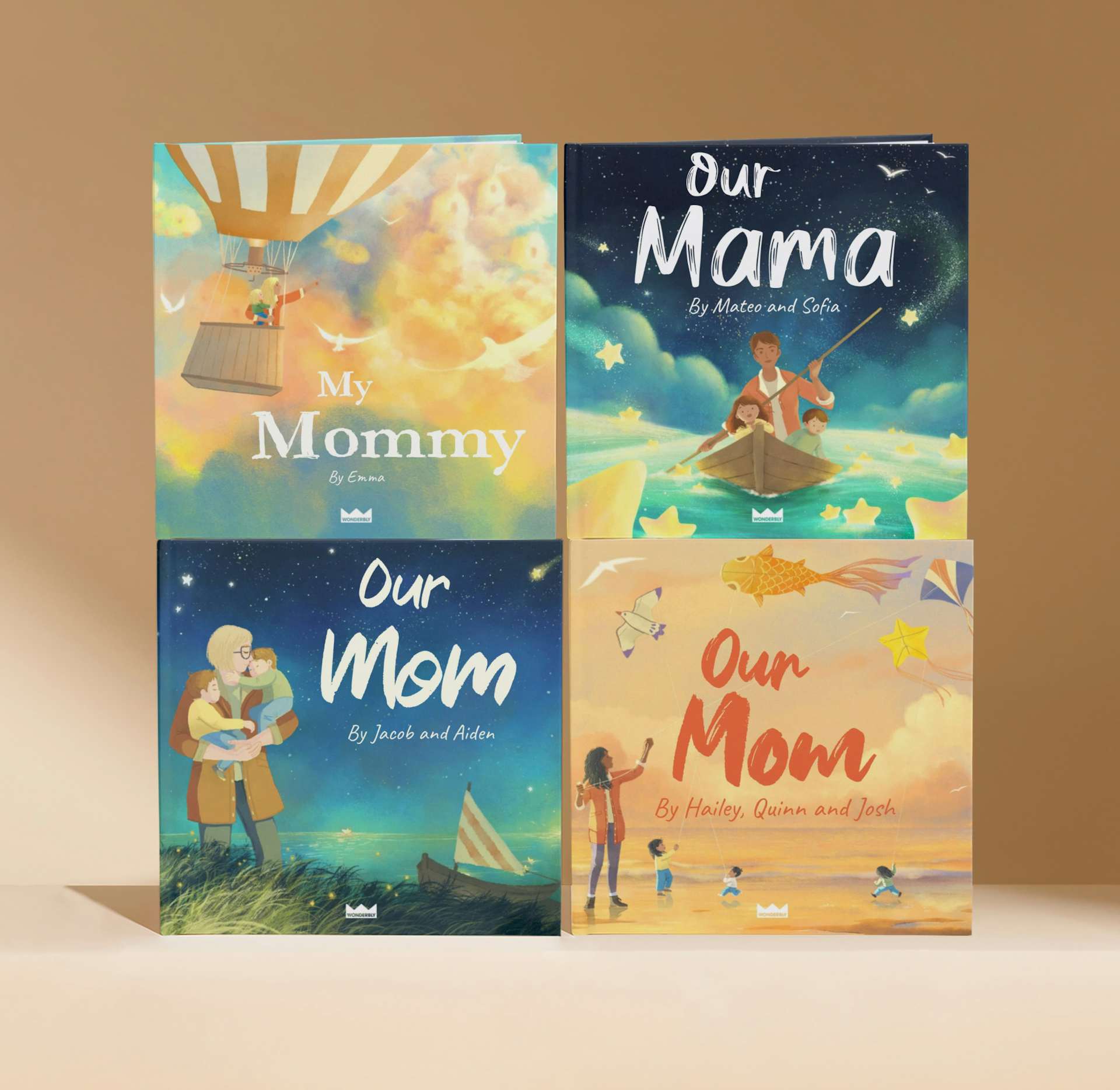Four personalised book covers