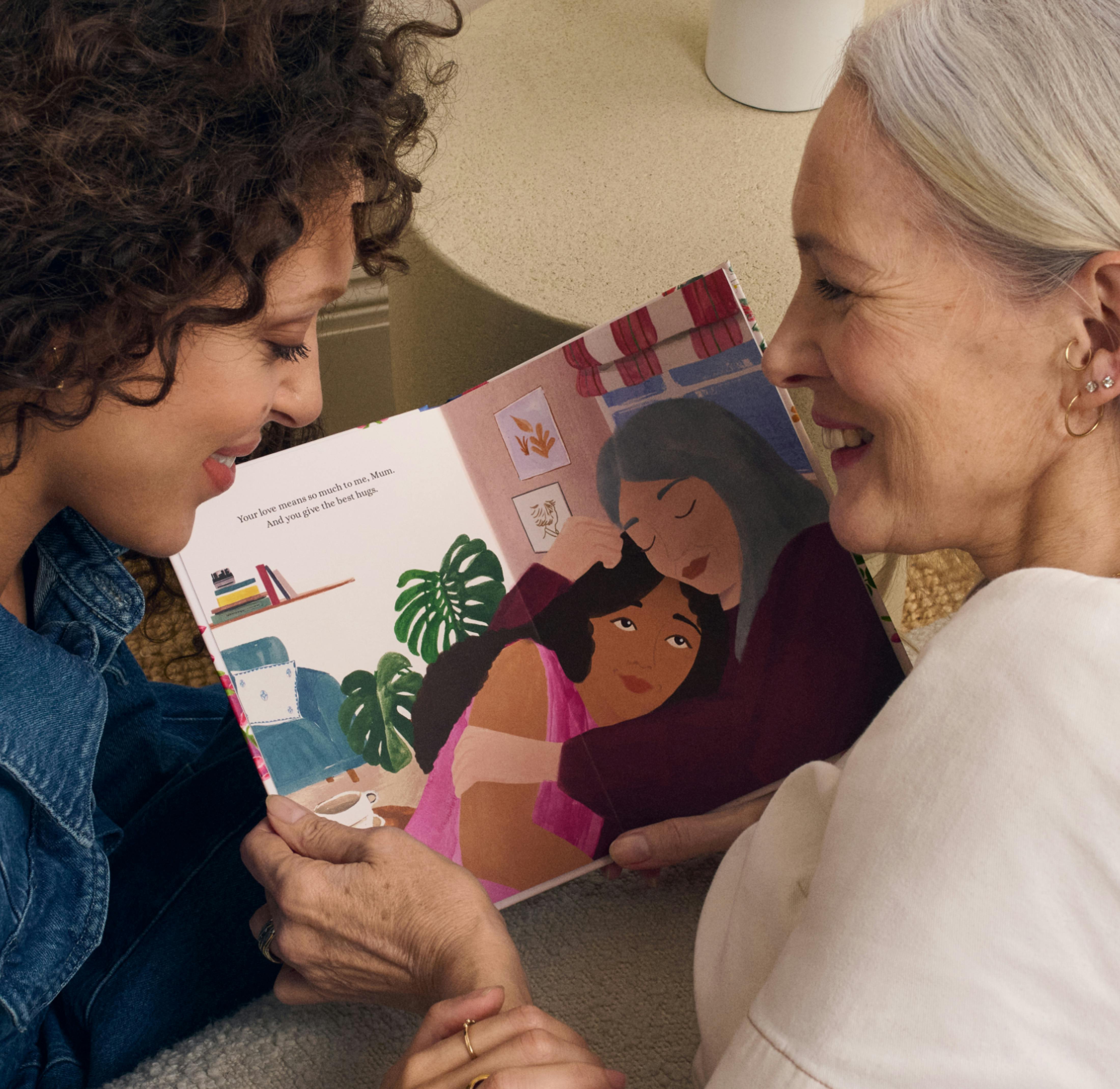 A daughter and mother reading the personalised book