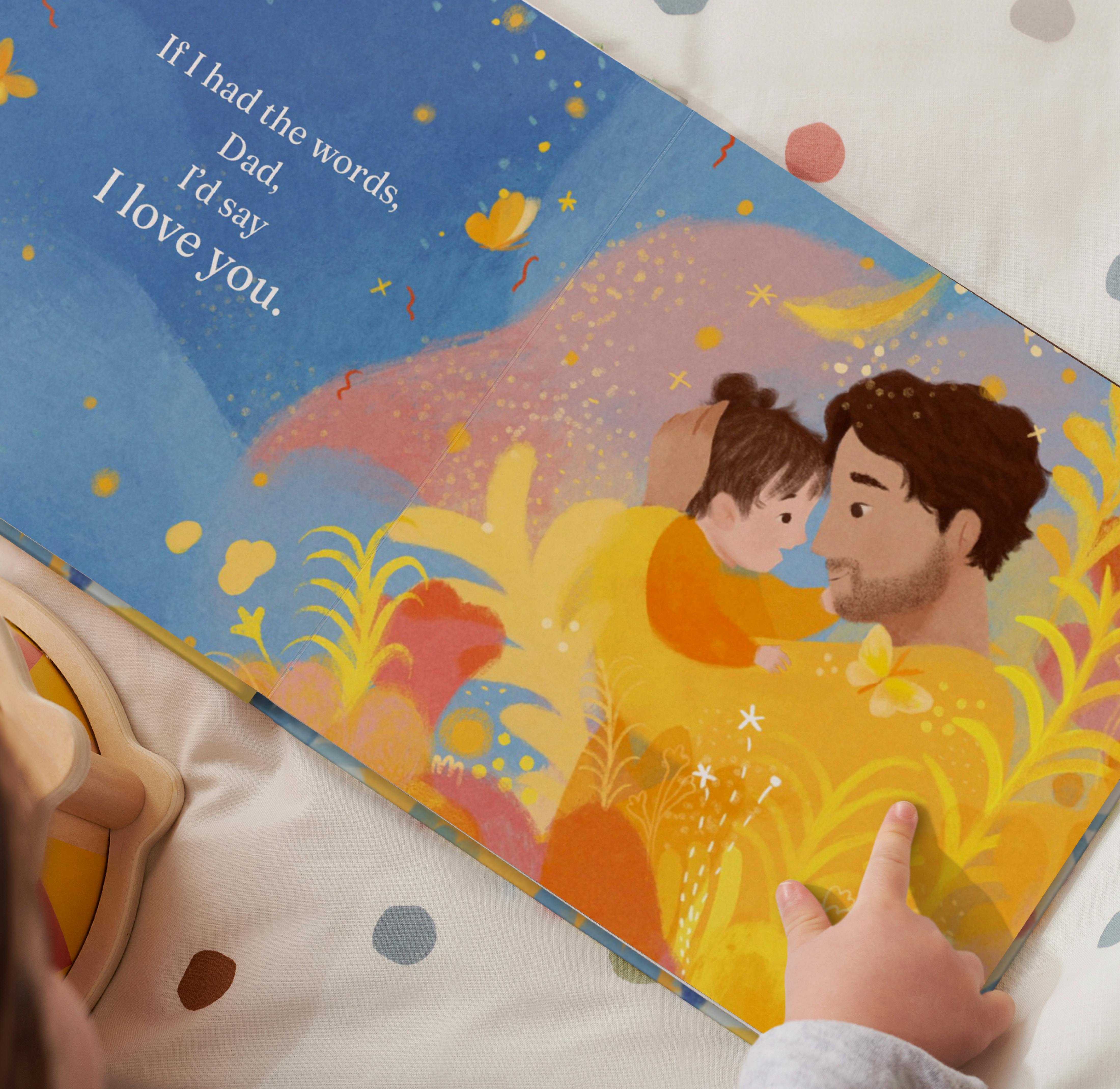 child pointing at page in personalised book