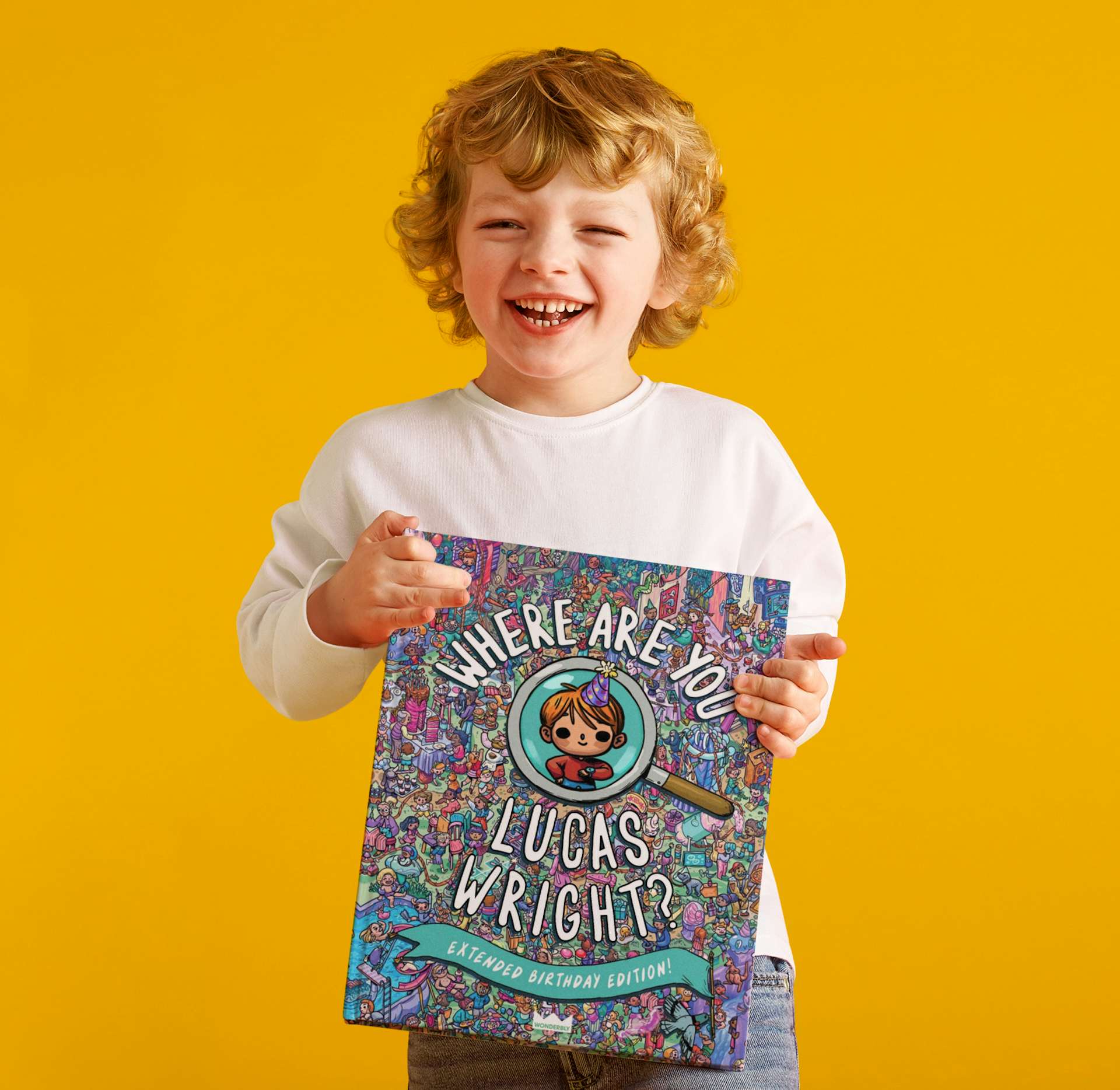 A child holding a personalised book