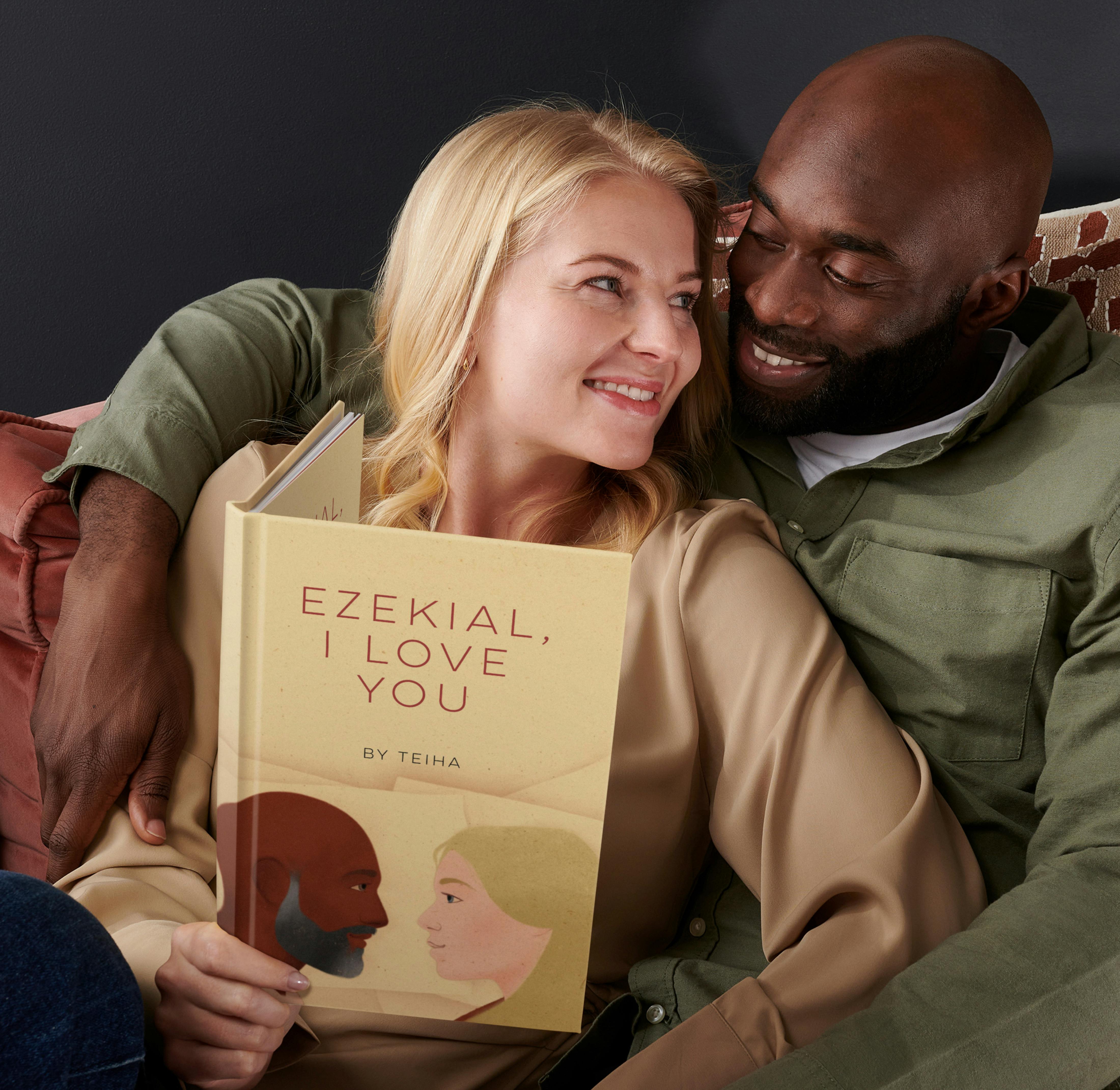 couple reading personalised book