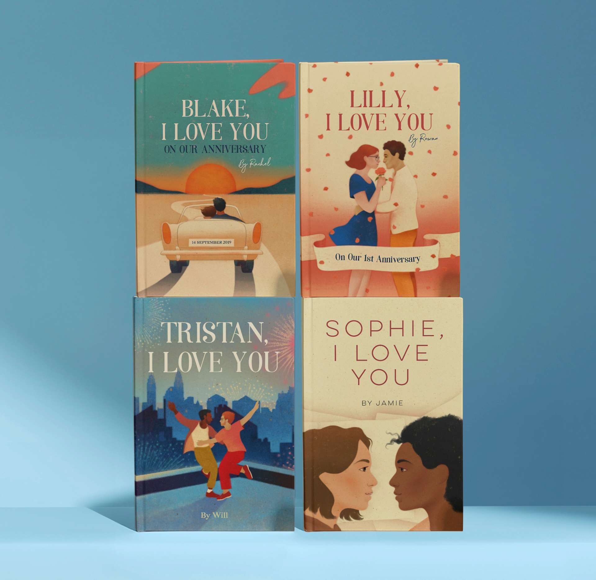 four personalised book covers