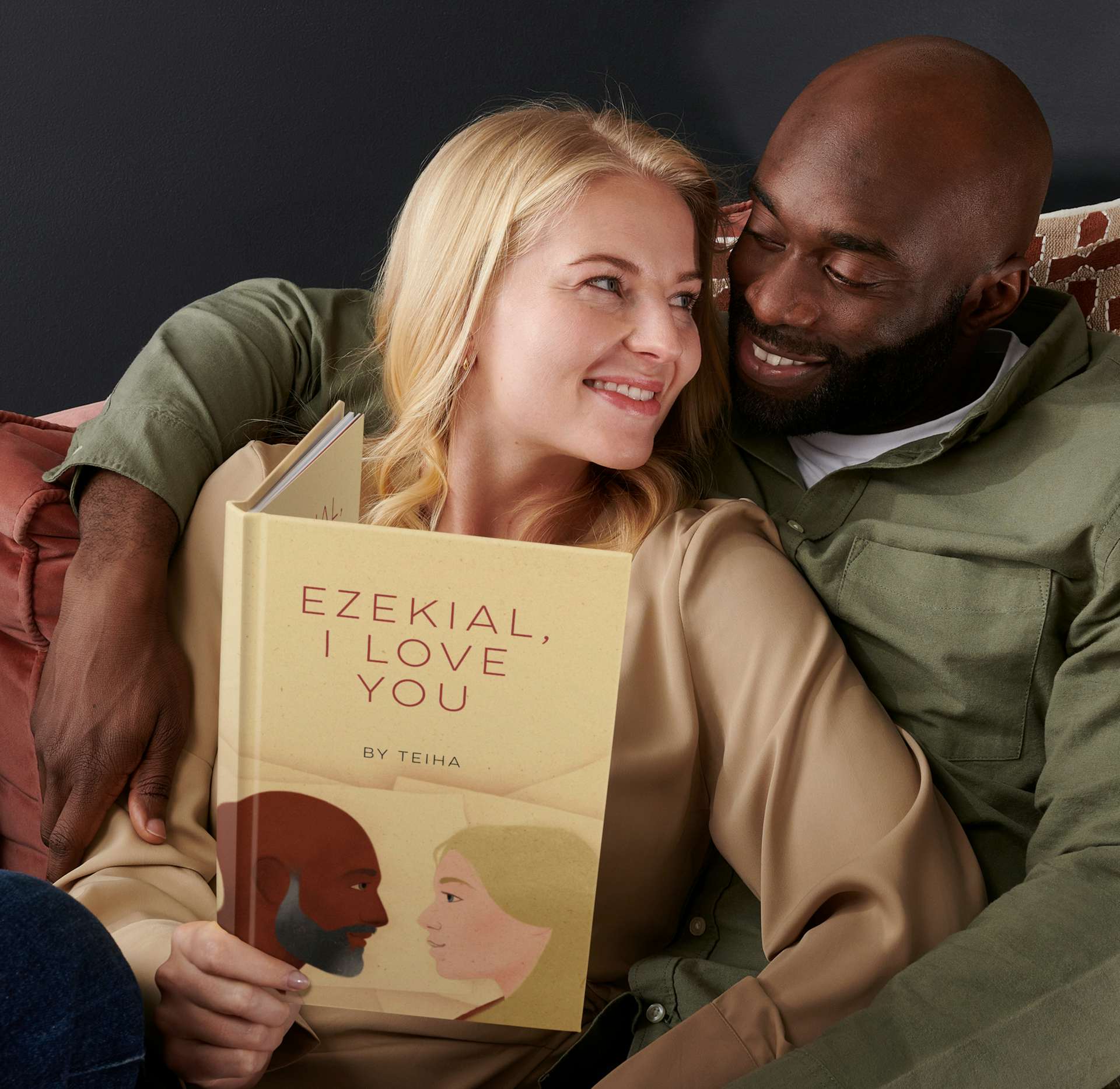 couple reading personalised book