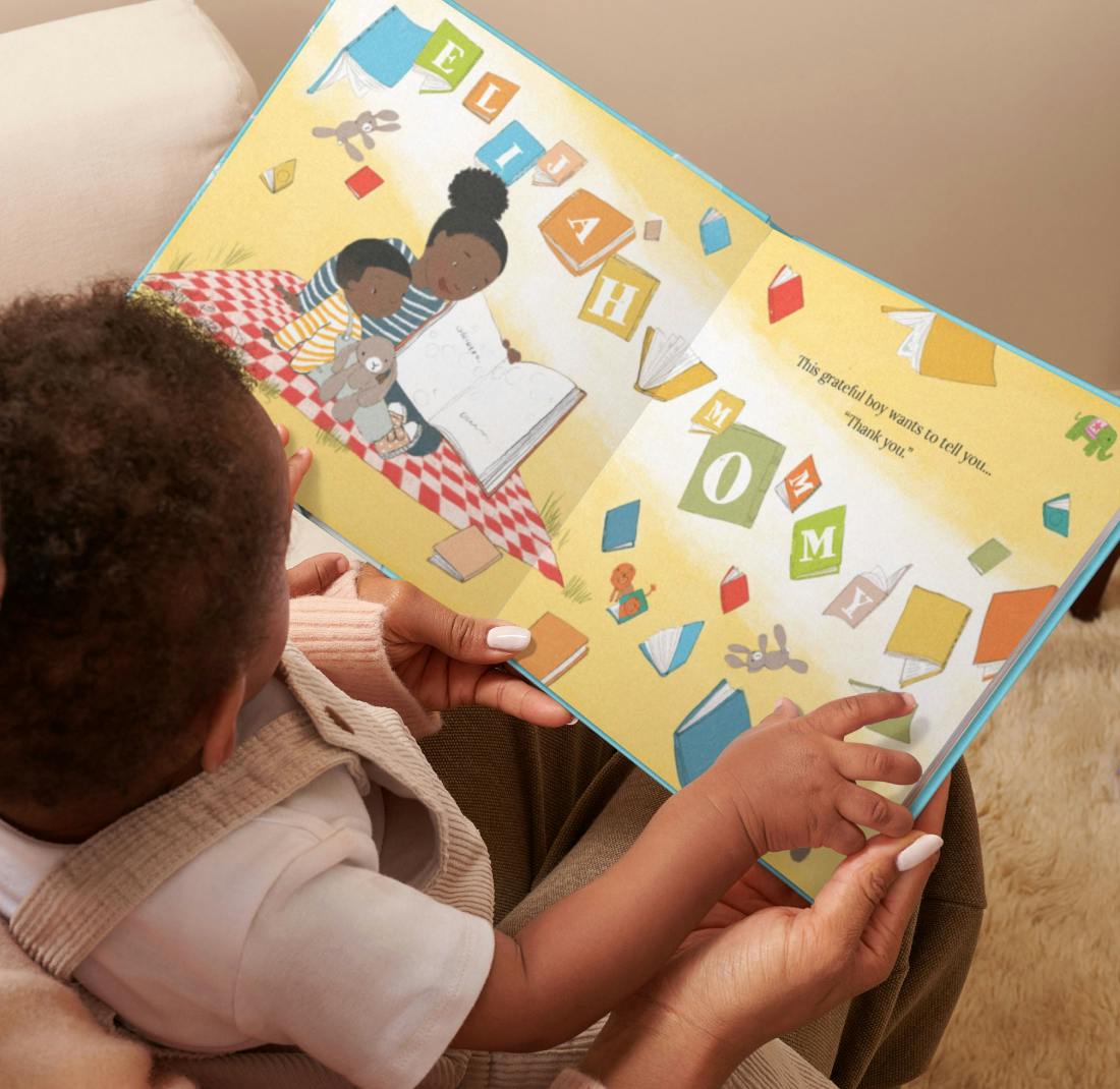 child reading personalised book